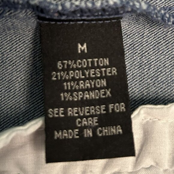 Baccini Vintage Classic Faded Denim Jean Jacket Fray Hem Uneven Cut Lt Wash Med - Picture 4 of 10